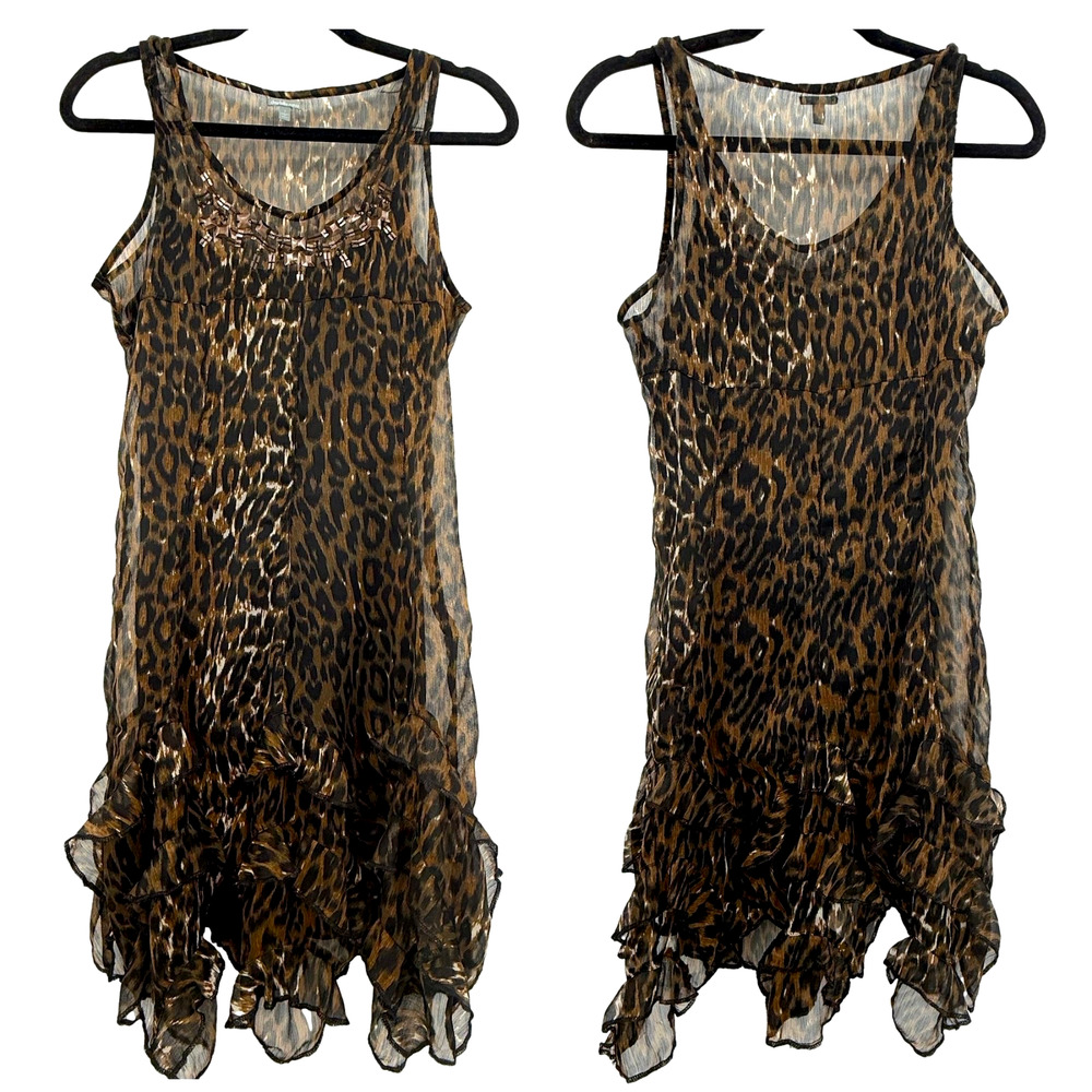 Charlotte Russe Dress Women's S Vintage Y2K Animal Print Mesh Ruffles Mobwife